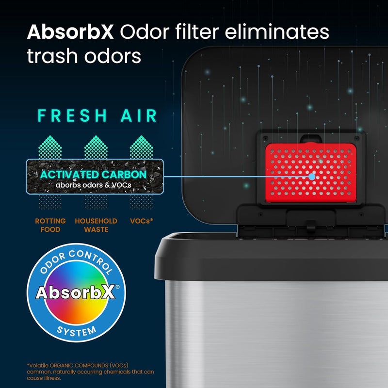 iTouchless SoftStep EXP 50 Liter/ 13.2 Gallon Step Pedal Trash Can Recycling Bin with Odor Filter Stainless Steel, Dent-Proof Plastic Lid Garbage Trashcan, Home Office Living Room Garage, Matte Silver - Image 3